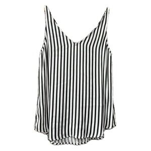 Yaya Women Black White Vertical Striped Vneck Tank Top Size 38 100% Viscose